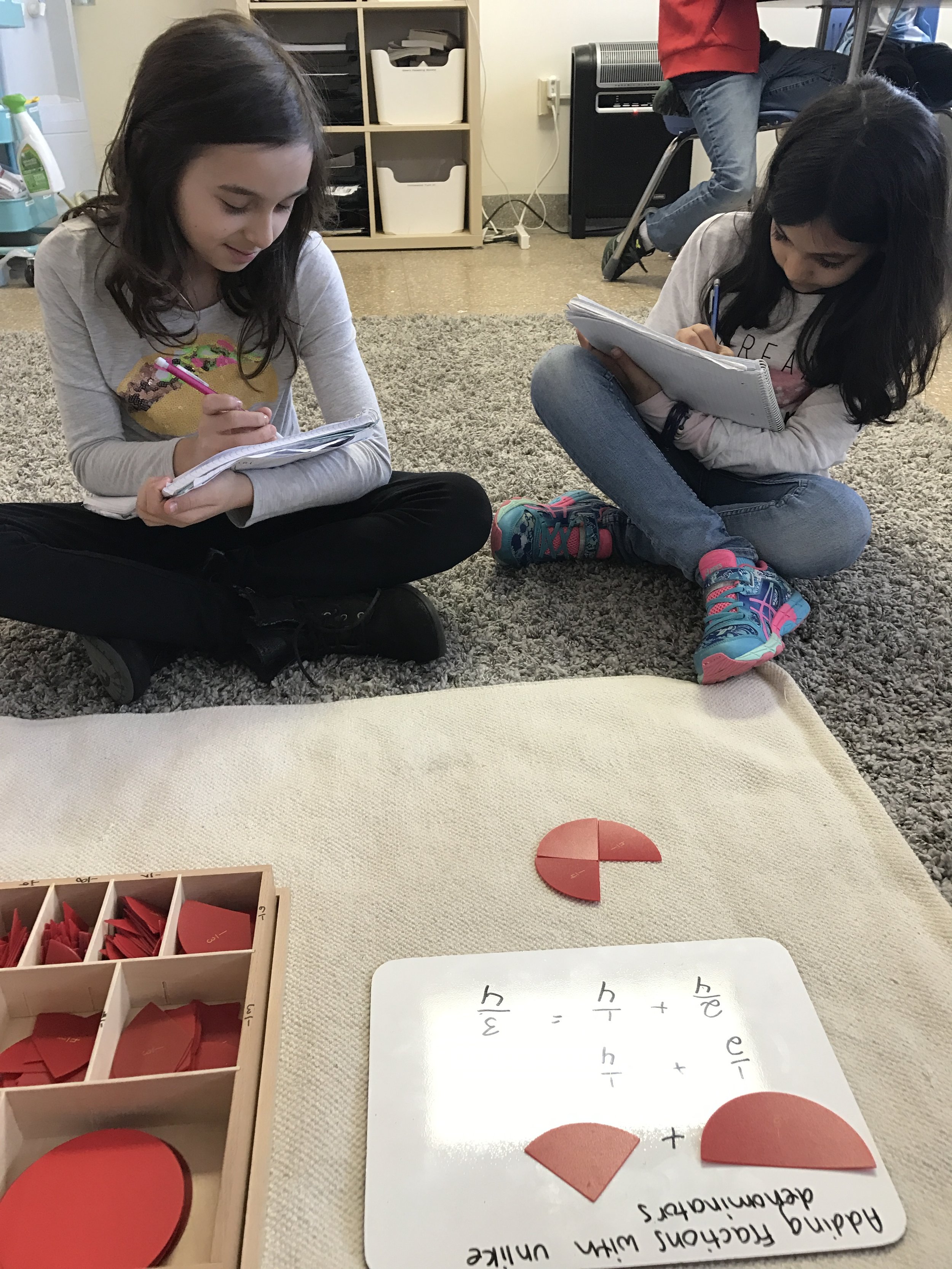 Orion Room friends adding fractions with unlike denominators in Math 