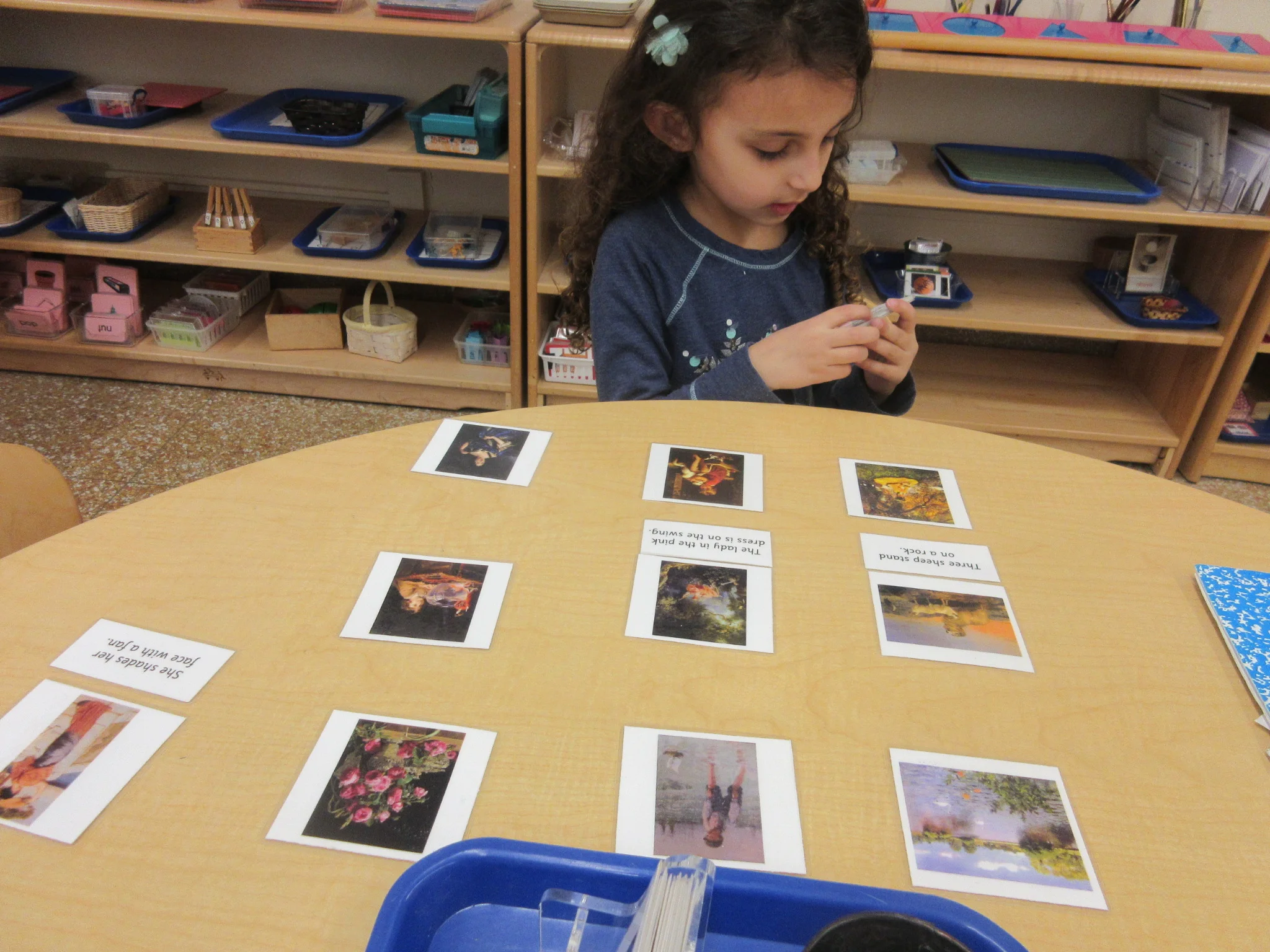 Matching sentences to the picture cards.