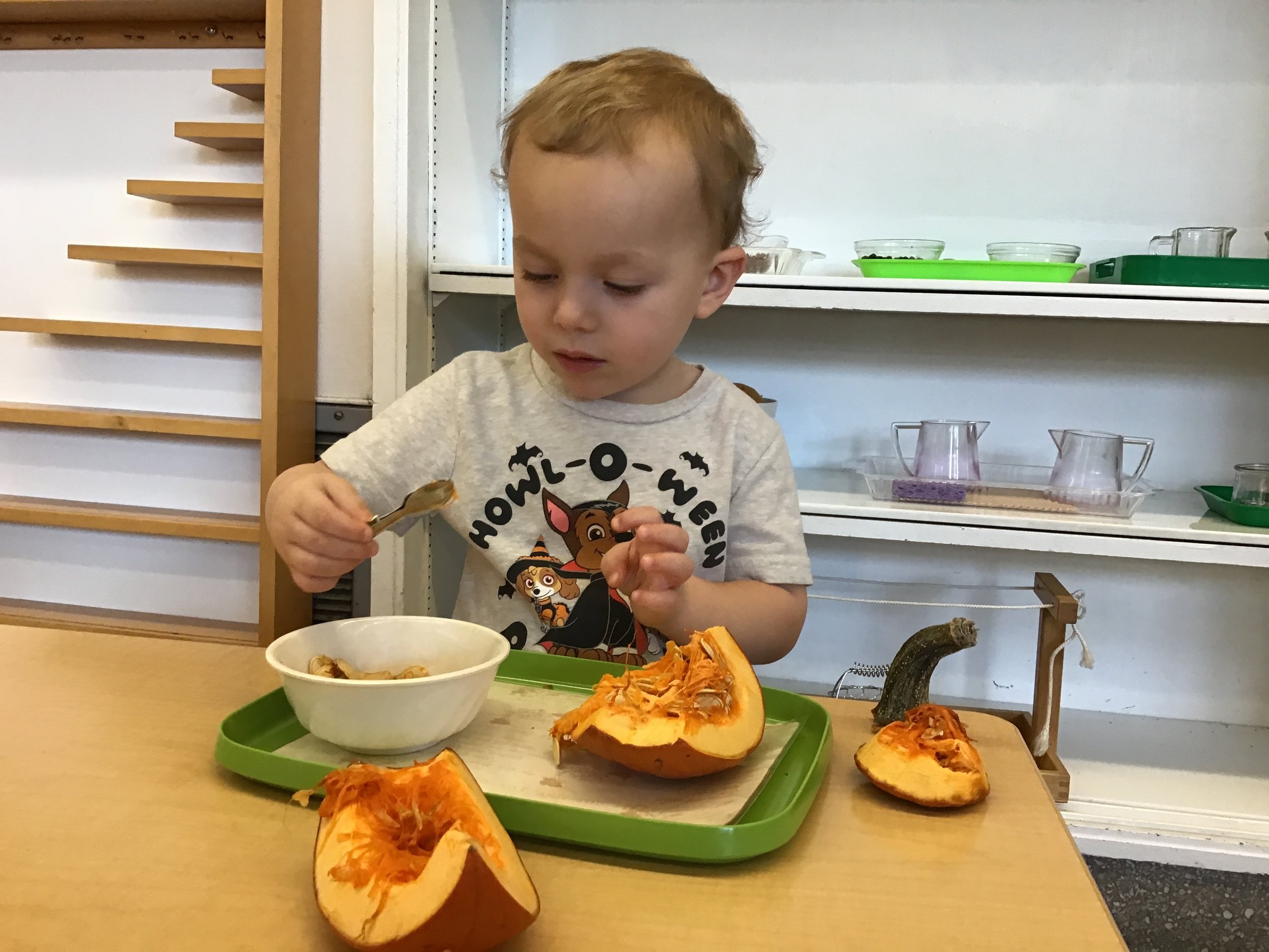 Tweezing pumpkin seeds...
