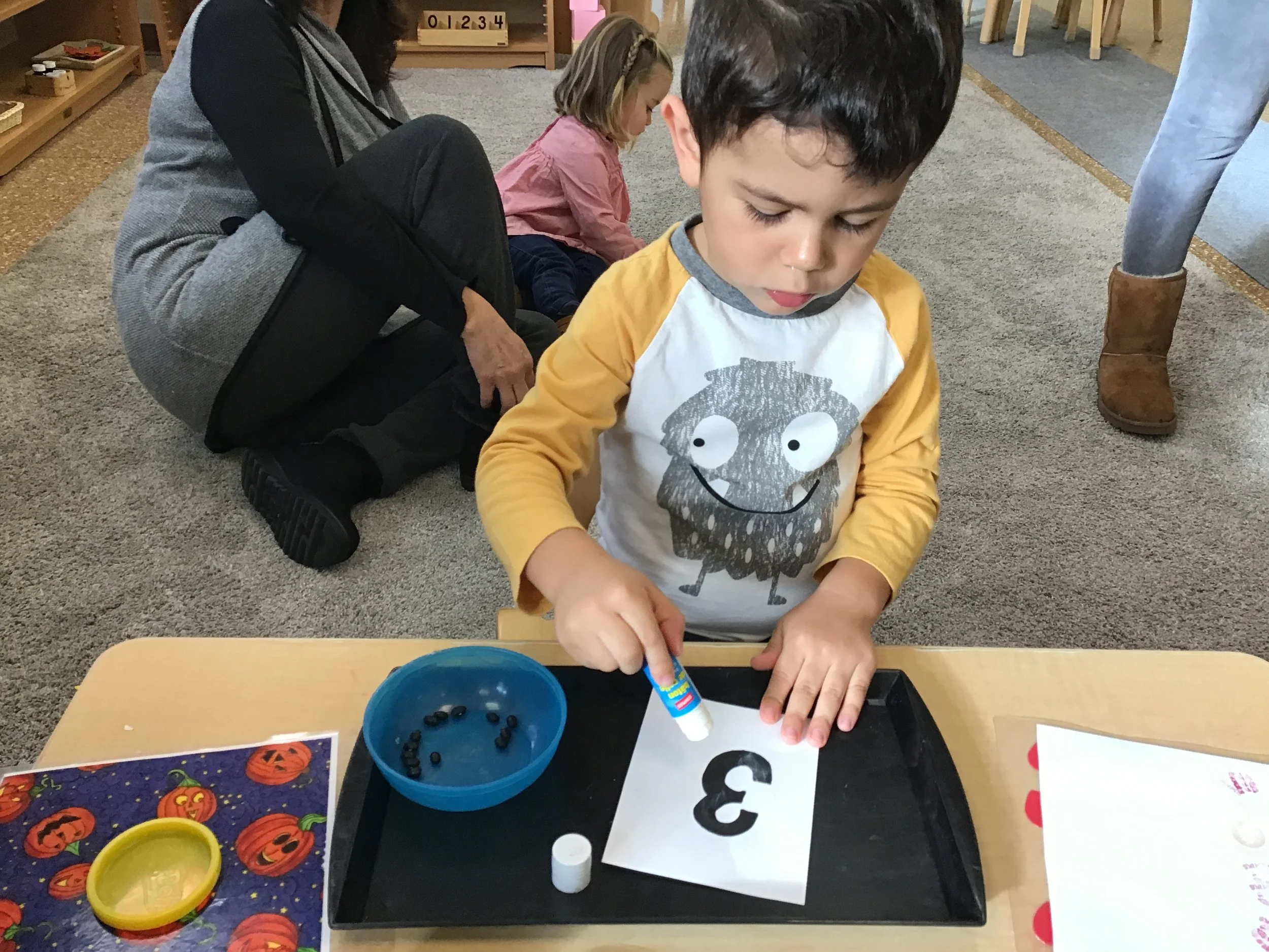 Tracing and pasting beans to the number 3