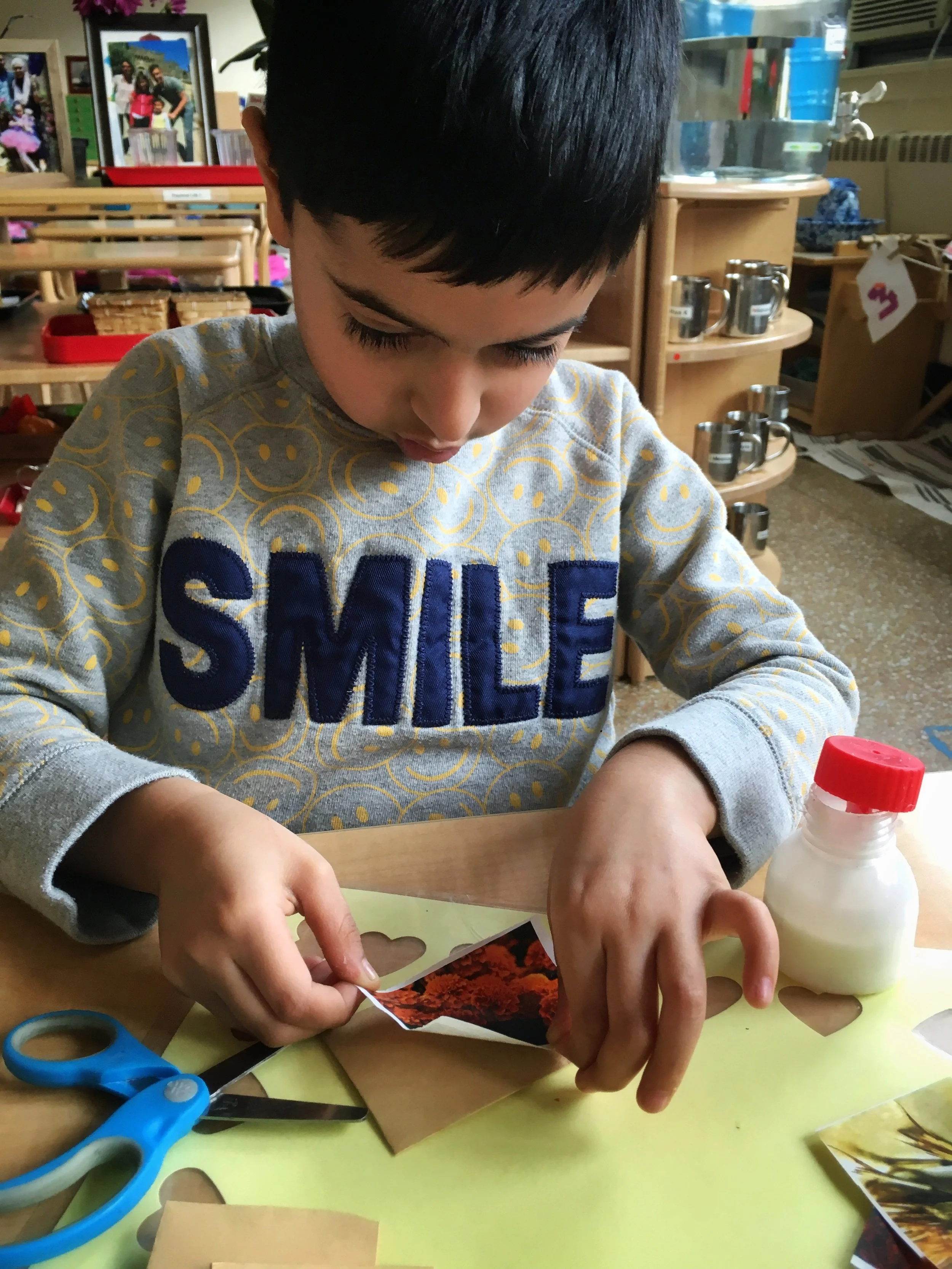 Labeling marigold seed packets with great care