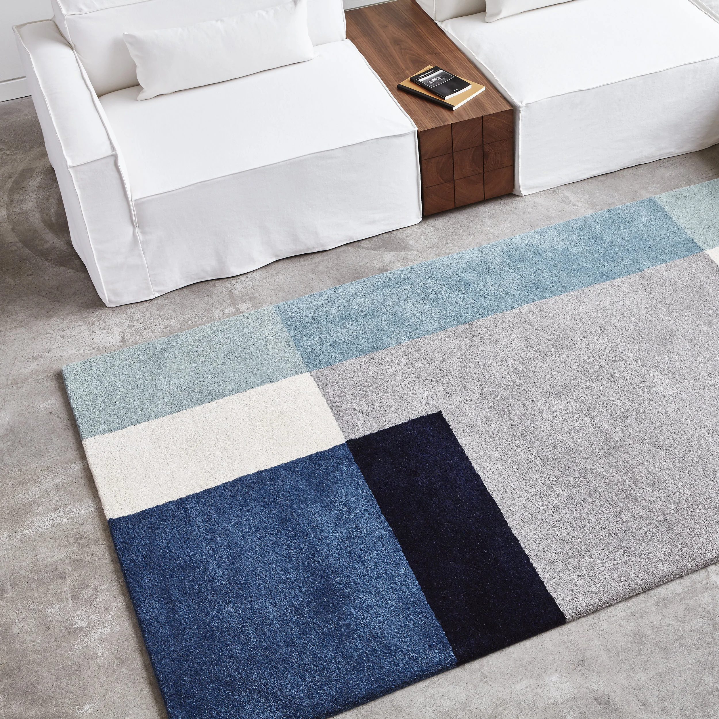 Mix Modular Slipcover, 5PC Sectional, Element Rug & Mix Modular Block Table - Washed Denim White, Tofino & Walnut - L03.jpg