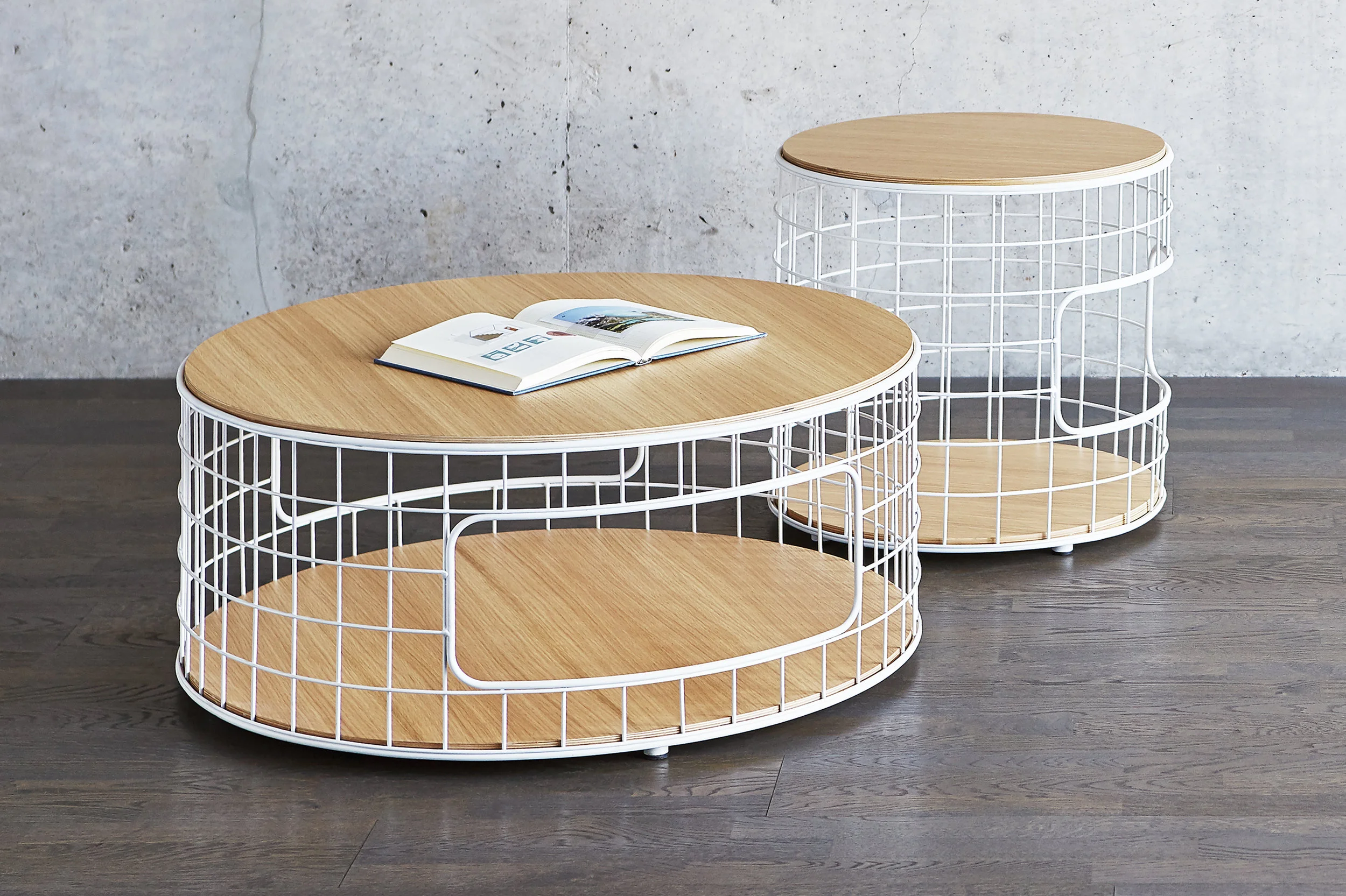 Wireframe Coffee Table & End Table - Natural Oak & White - L01.jpg