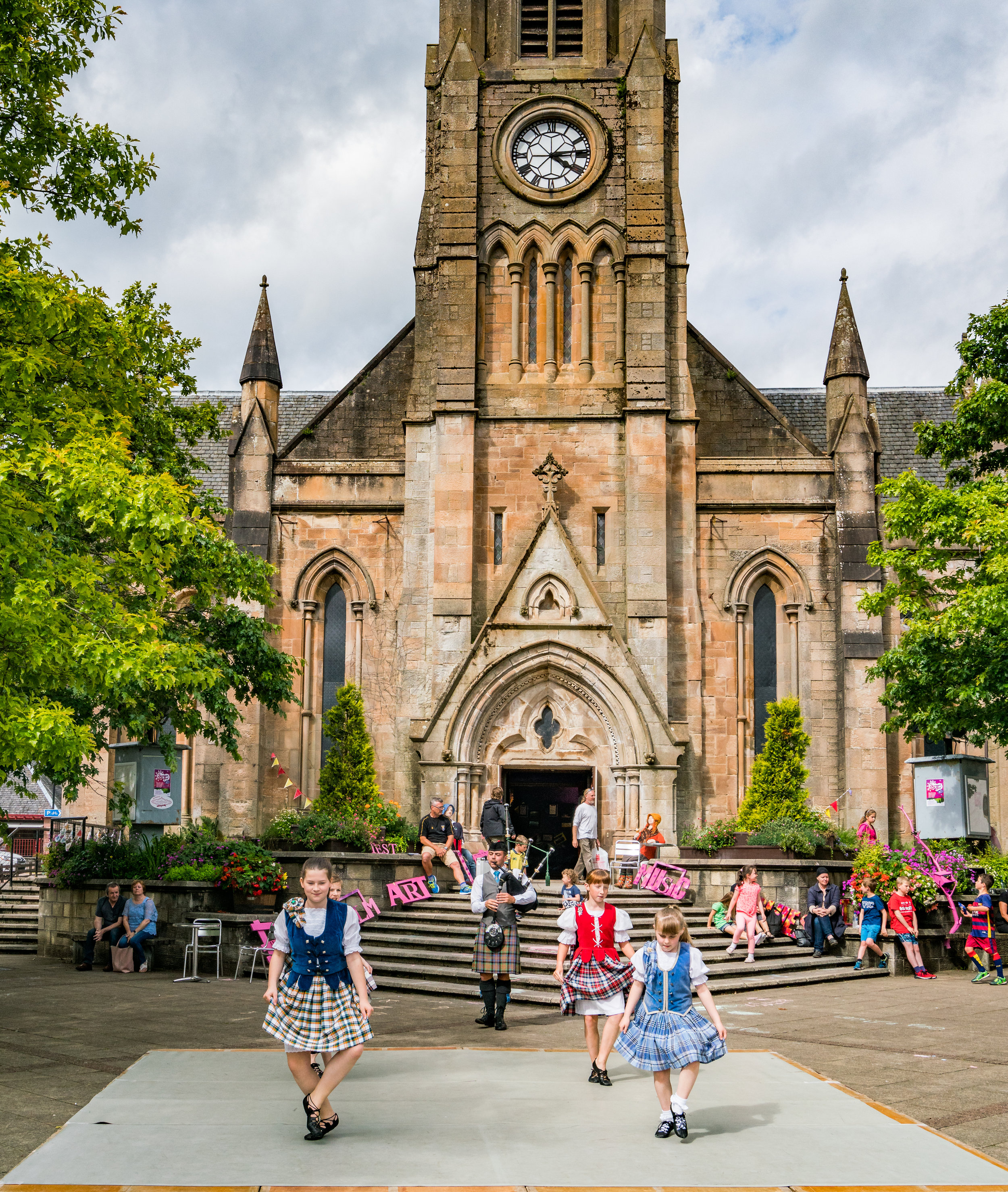 The dancing happened in front of St. Kessog's Church