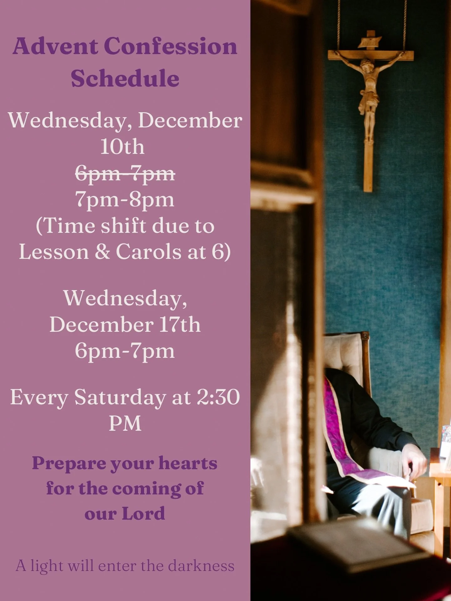 UPDATE! Please note the time shift on December 10th to 7pm-8pm. Lessons and Carols will be in the church from 6-7pm. Thank you for your understanding!