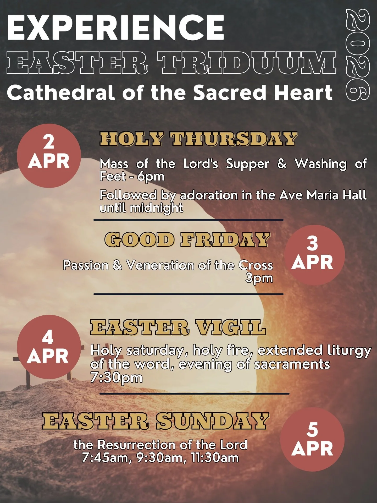 Join us at the Cathedral for all of the Triduum liturgies this week. Bishop Wack will be celebrating Holy Thursday and Good Friday with us.