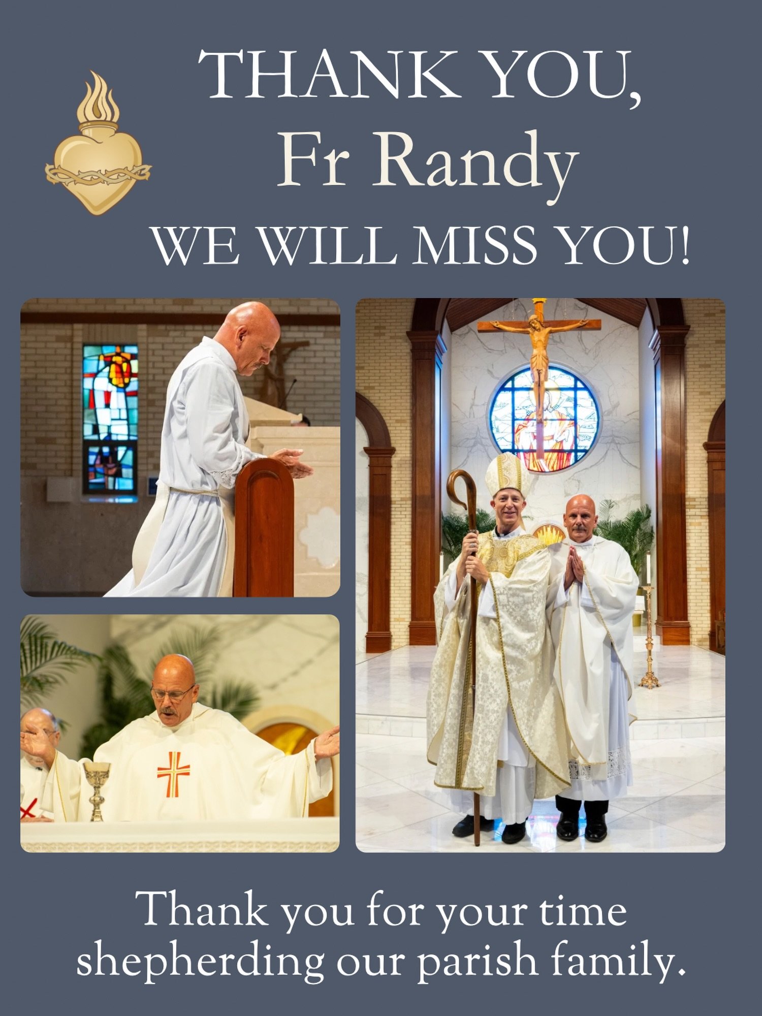 Join us in the hall this Sunday, May 31st after the 11am Mass to celebrate Fr Randy&rsquo;s time here with us and to wish him well on his new assignment in Tallahassee. The Knights of Columbus will be serving BBQ pulled pork with sides and dessert.
