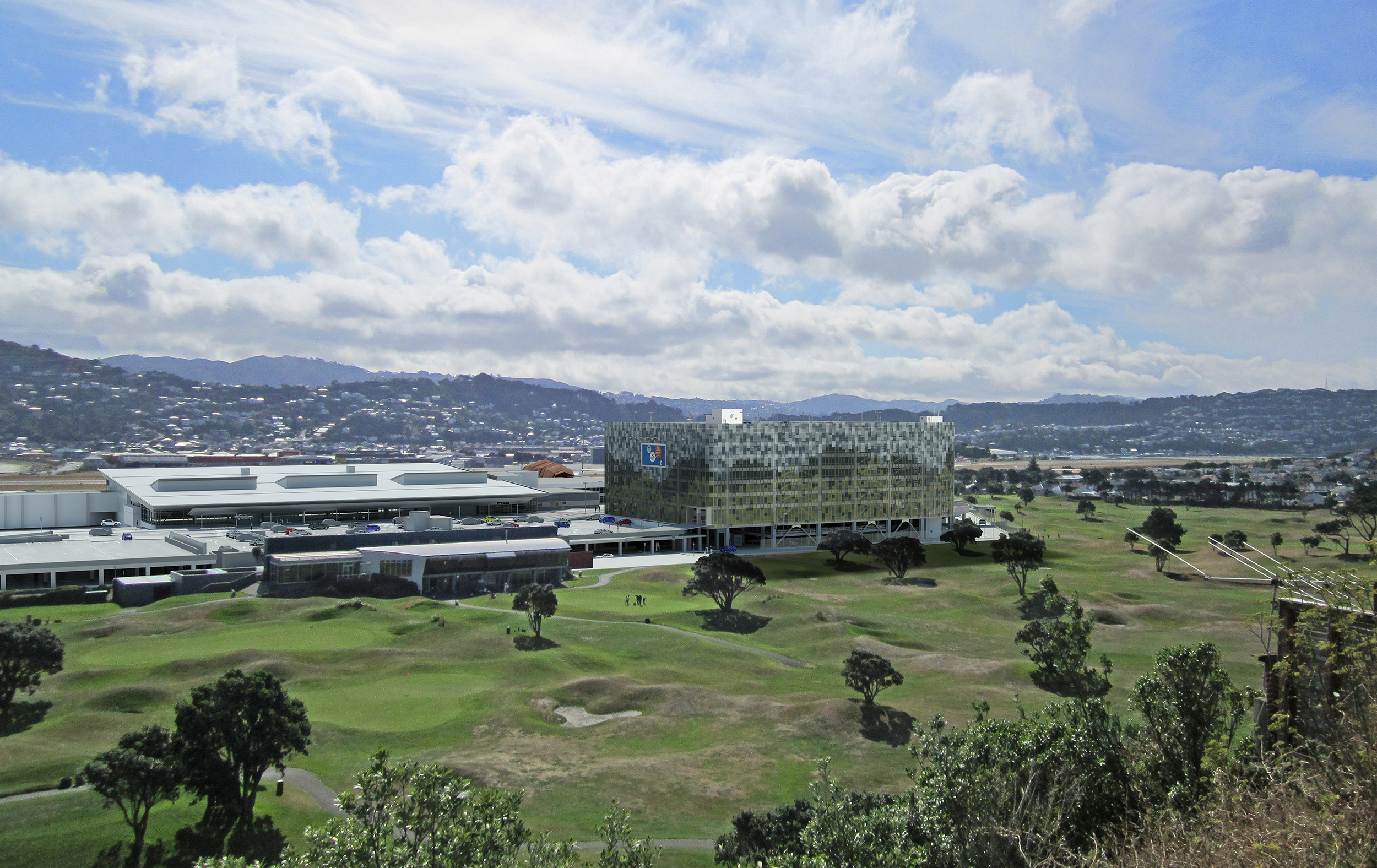 archaus Carpark Design at Wellington International Airport - Golf Course View