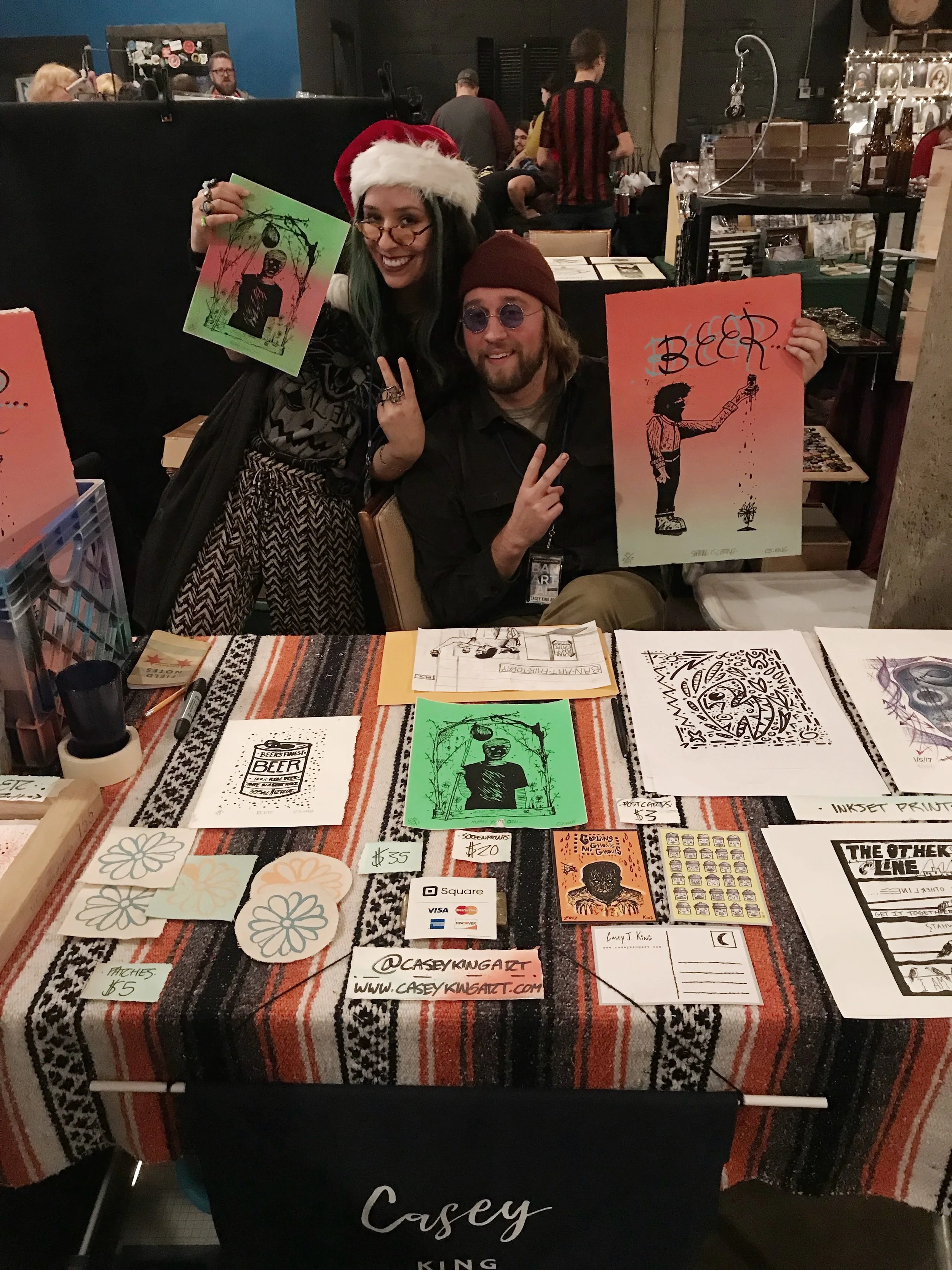 Here is artist Sophia Rapata and I during Ban Art Fair 2017 at 18th Street Brewery. I'm holding a new screenprint I produced for the event. Sophia is holding a screenprint of my "Mummy Youth" graphic and being groovy as usual. My first big event setup as an independent artist and I managed to sell a few screenprints by the end of the day. To the folks who purchased something...thanks! You made my day. - Casey