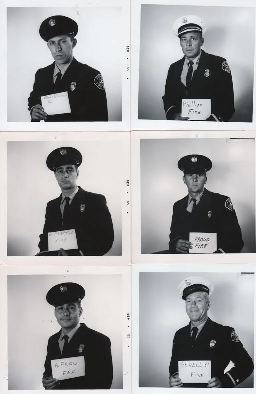 1965-11 Richard Palmares 1950s 1968?,Don Penfield 1965 1991, Tony Pilon  1965 1989, Fire Marshal Bobby Phillips 1950 -  final alarm 1977, Denny Proud  1963 1987, Charlie Revell  1955 1977