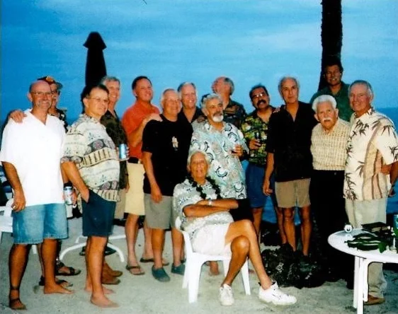 Dick Tozer  sitting , Dicks 80th. birthday party , Kona Hawaii , 2011