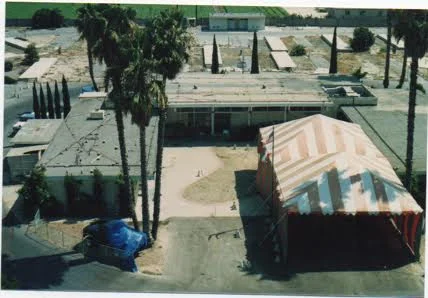  TEMPORARY ANAHEIM STN.&nbsp; 3 ( THE BIG TOP ) IN 1985 -&nbsp; LOCATED ON W. KATELLA , A&nbsp; FORMER MOBILE HOME PARK SITE NEAR DISNEYLAND -- UNITS TRUCK 3 QUINT , AND ENG . 3 .&nbsp;  THE NEW STN. 3 WAS UNDER CONST. ON MANCHESTER , SO WE CALLED TH