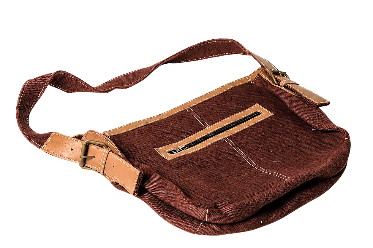 Jute Ladies Bag Burgundy with leather accents and shoulder strap