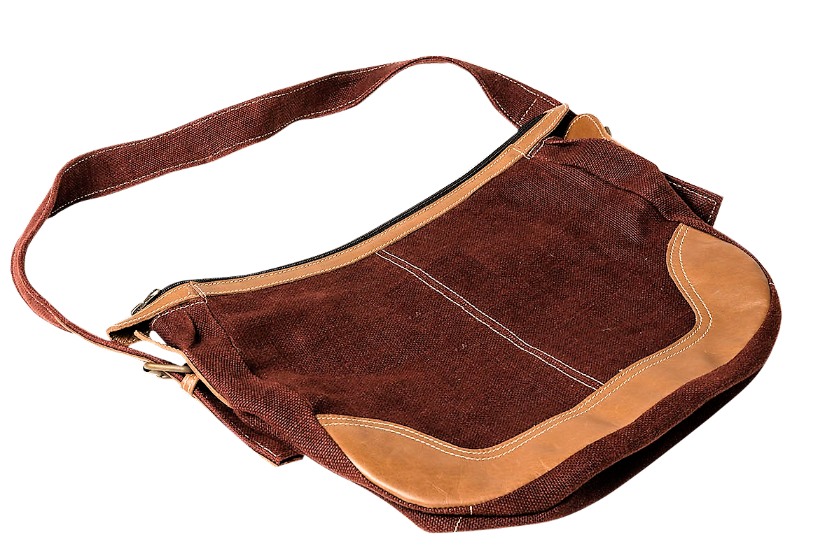 Jute Ladies Bag Burgundy with leather accents and shoulder strap