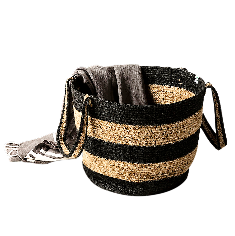 Braided Jute Tote with black stripe