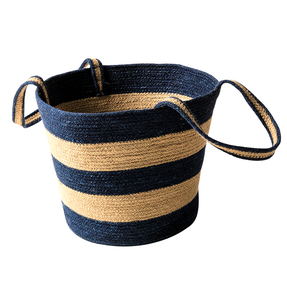 Braided Jute Tote blue stripe