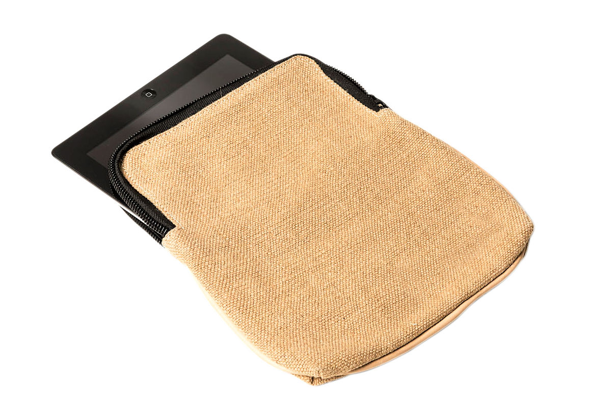 Beige jute Ipad sleeve with Ipad inside