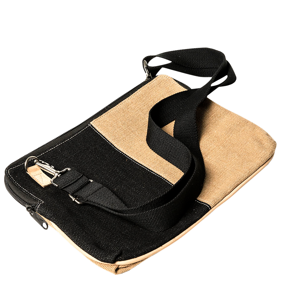 Laptop Bag natural & black with shoulder strap