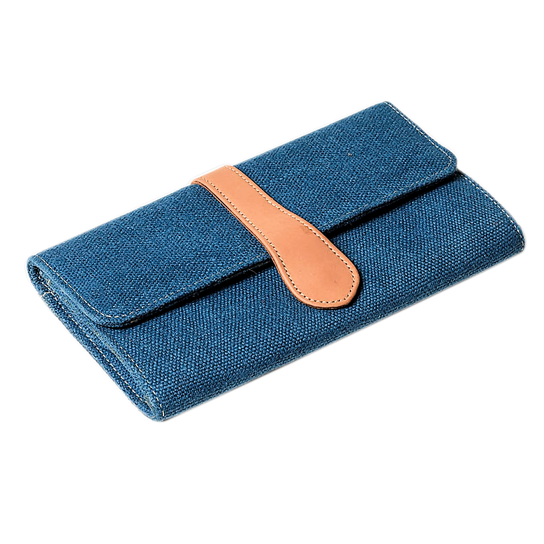 Jute Purse Blue with leather magnetic clasp