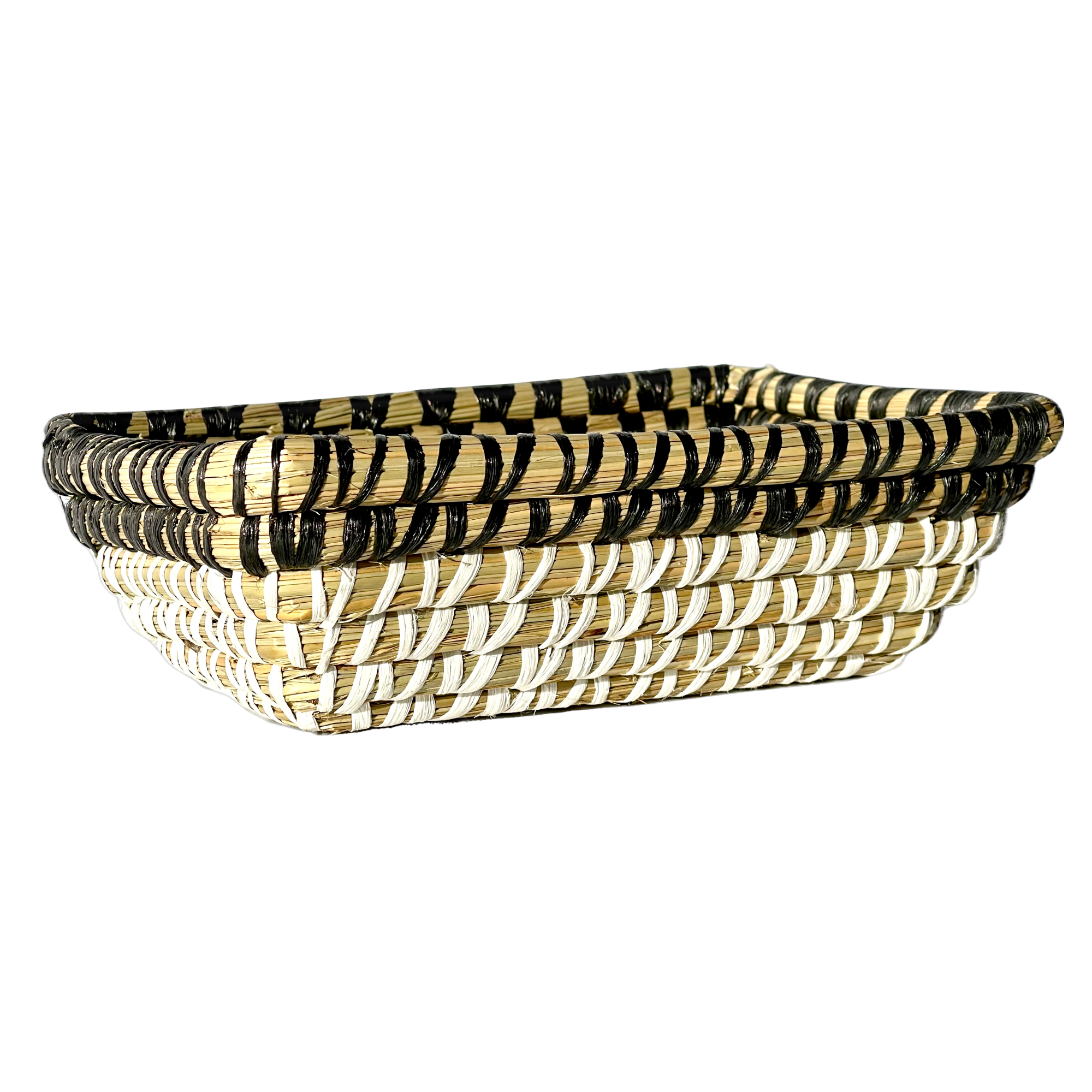 Rectangular Seagrass Basket Black and White