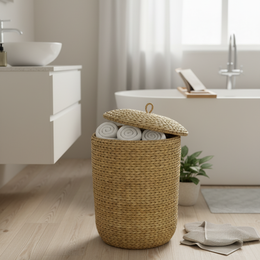 Hand-Braided Seagrass Basket with Handle & Lid – Effortless Storage ...