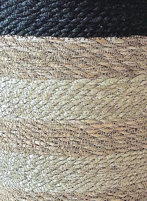 Braided Jute Seagrass Basket Small with black rim close-up