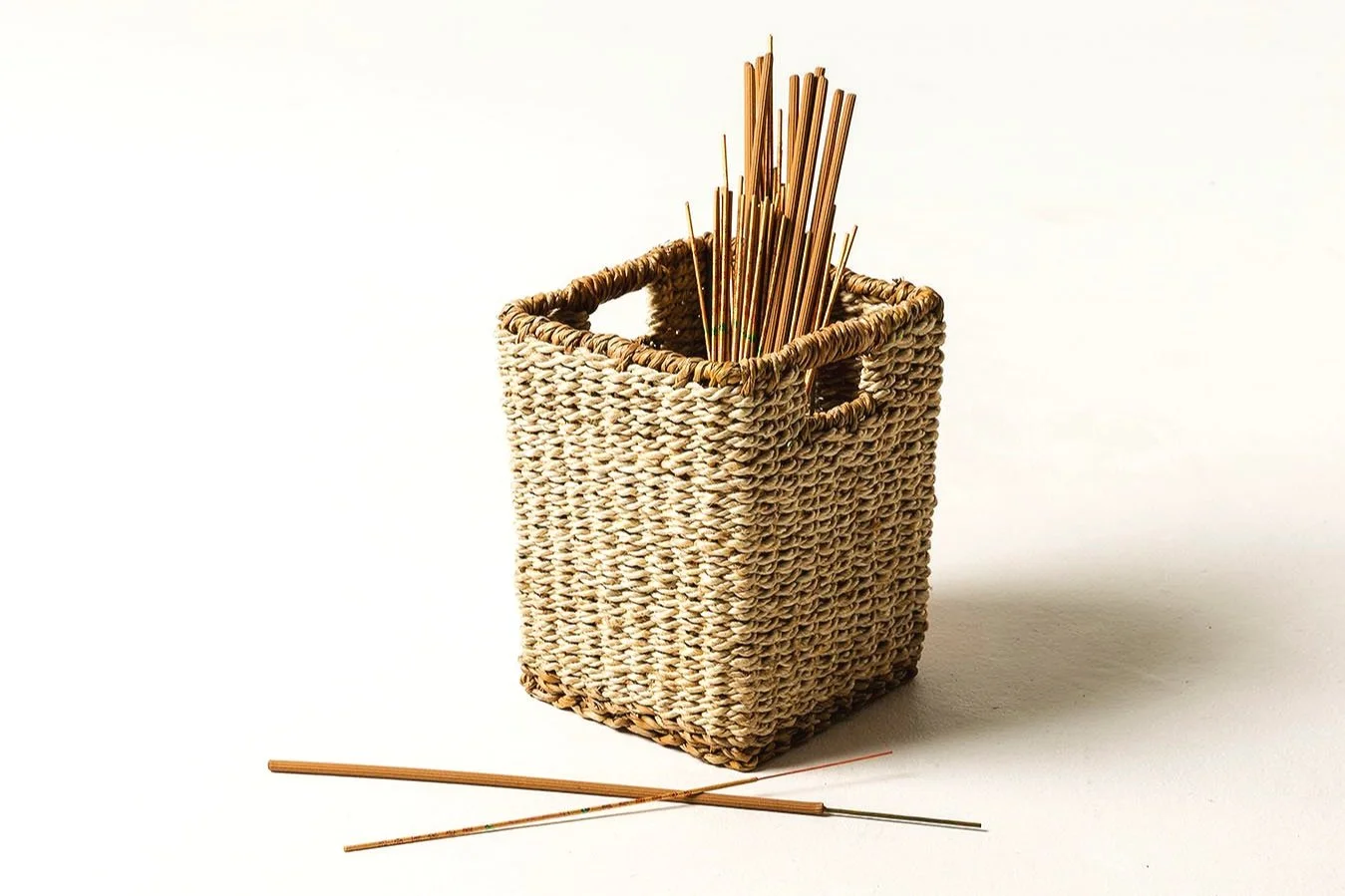 Square white Seagrass Jute Basket with biege accents and handles