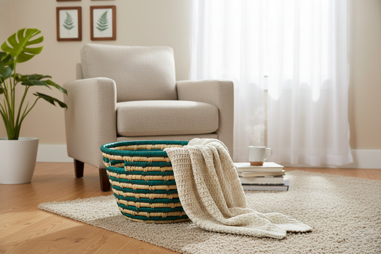Teal Striped Woven Seagrass Storage Basket (2).png
