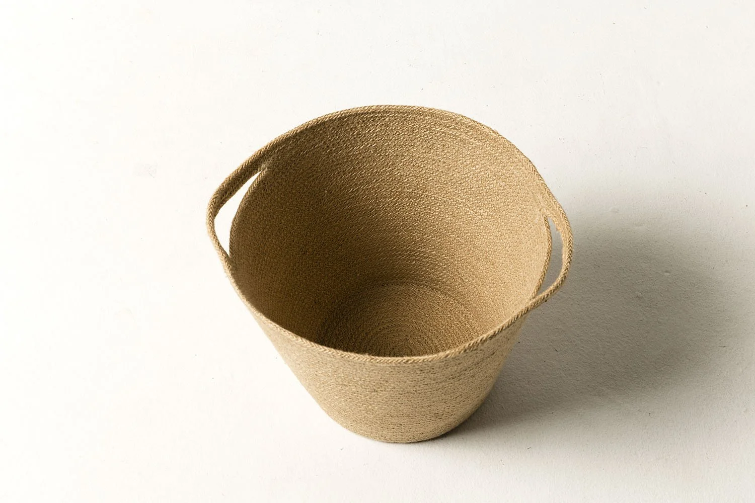 Beige Braided Jute Basket With Handles