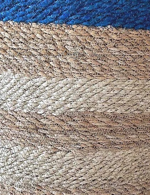 Braided Jute Seagrass Basket Large Blue rim close-up