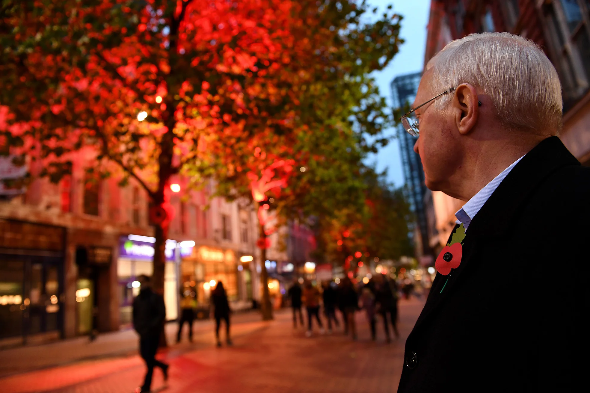 New Street lit red in support of the Poppy Appeal.jpg