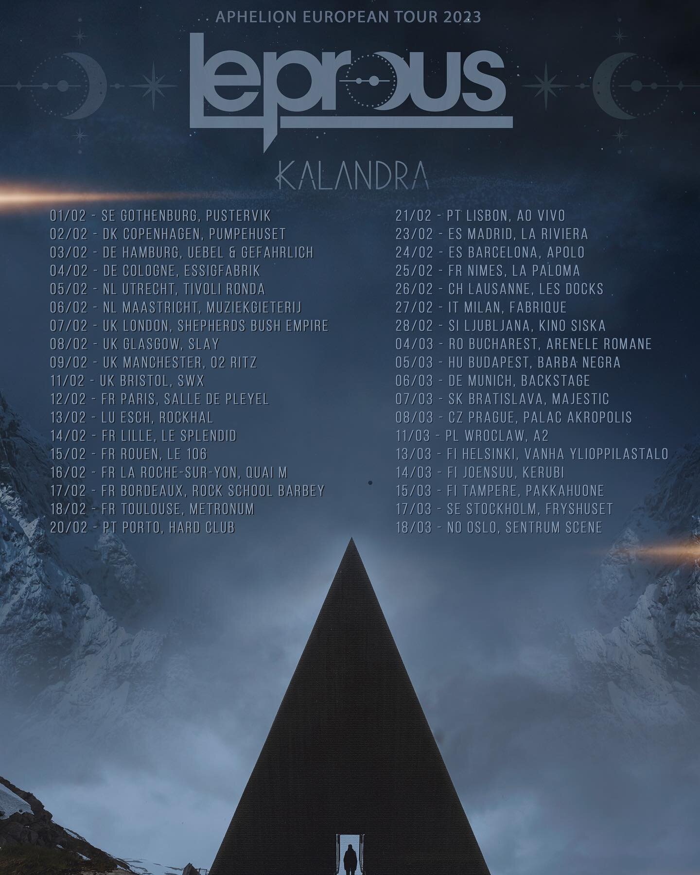Four more shows has been added to the upcoming EU tour we&rsquo;re doing with @leprousofficial next year Feb/Mar 2023! 

06/02 - NL Maastricht, Muziekgieterij 🇳🇱
27/02 - IT Milan, Fabrique 🇮🇹
04/03 - RO Bucharest, Arenele Romane 🇷🇴
06/03 - DE M