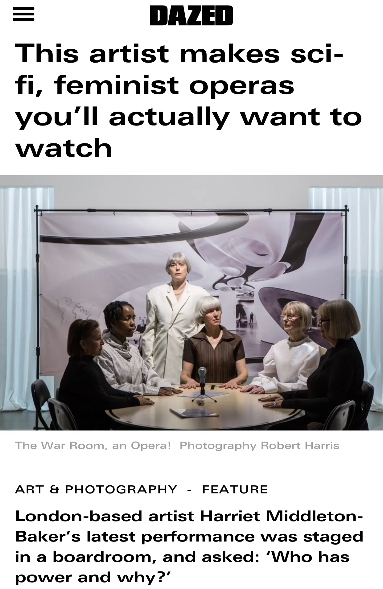 DAZED DIGITAL Harriet Middleton-Baker in conversation with DAZED about her latest work 'The War Room, An Opera!' choreographer by myself and Madison Capel-Bird of SISTA SISTA.
