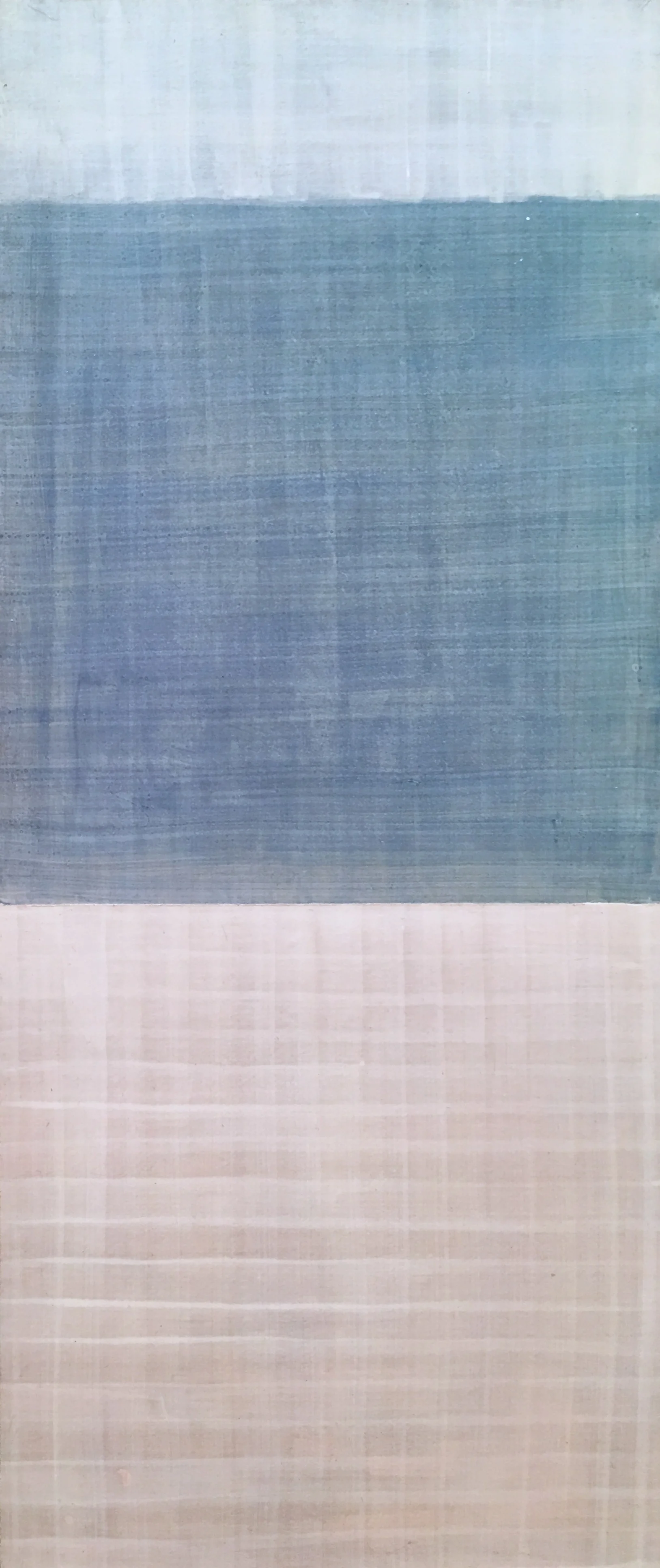 "Beach, Ocean, Sky" 28 x 12 inches egg temper, paper, wax, on wood panel