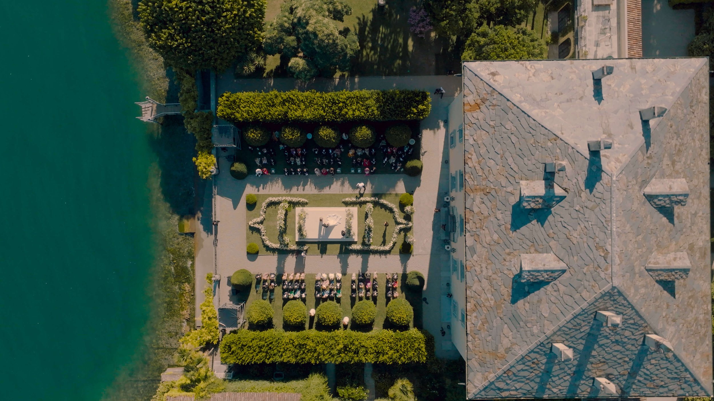 lake como Villa Balbiano luxury wedding drone