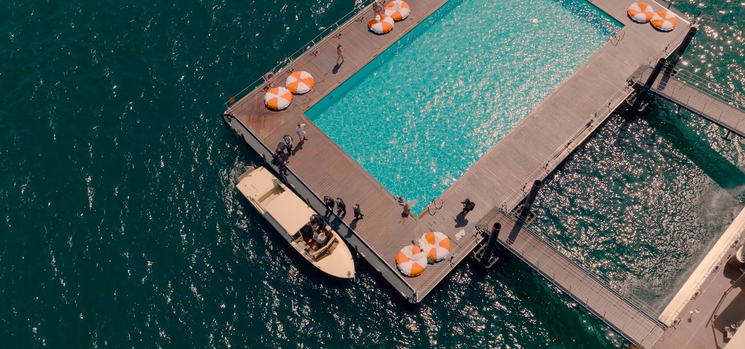 drone view groomsmen boat tour grand hotel Tremezzo lake como 