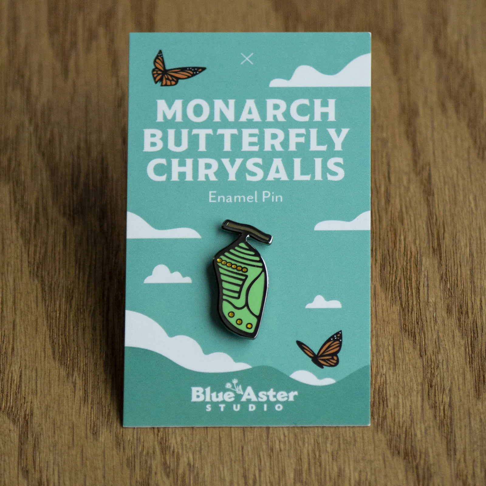 Monarch chrysalis enamel pin