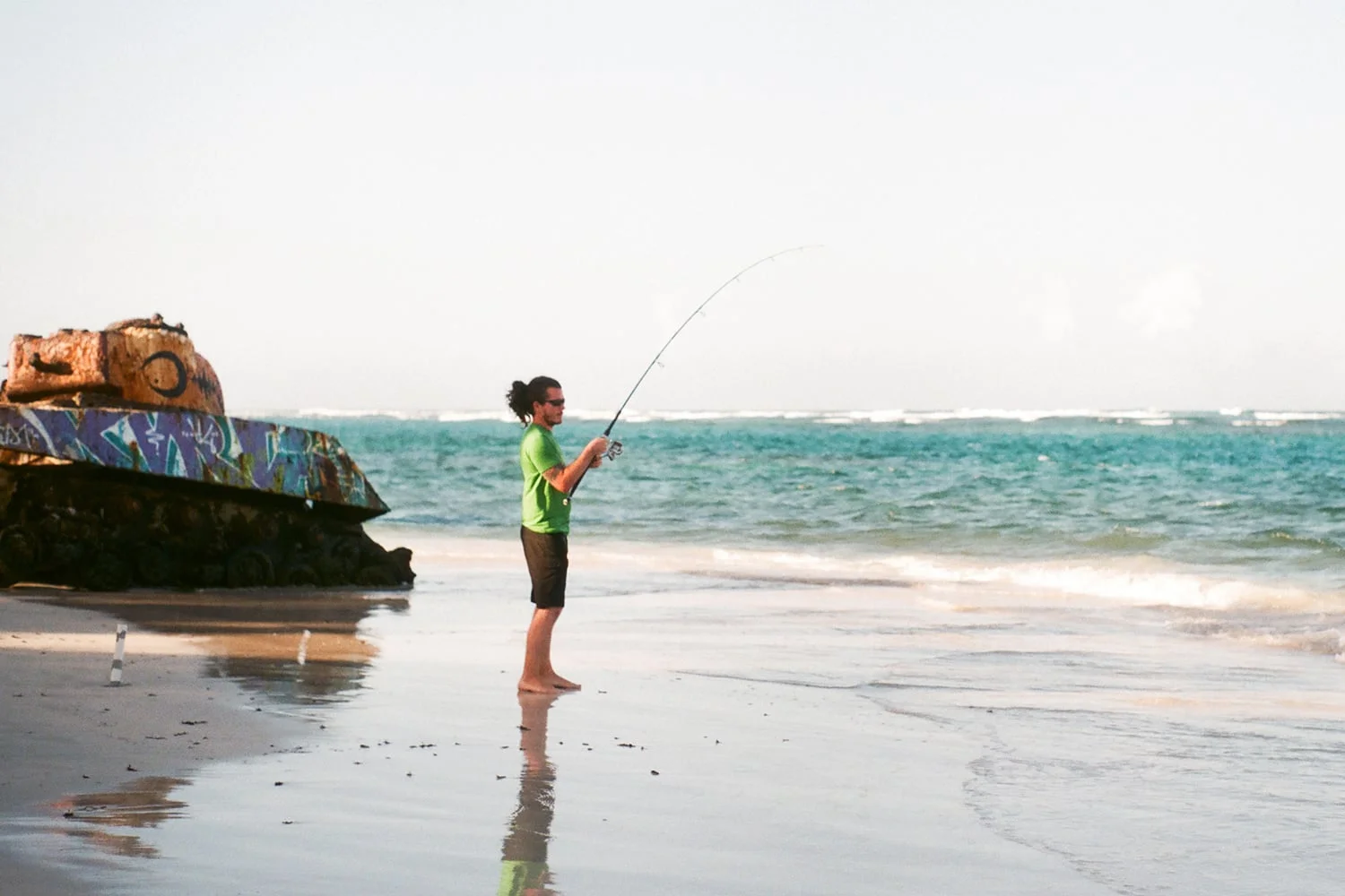 Fisherman at the tank on Playa Flamenco Puerto Rico