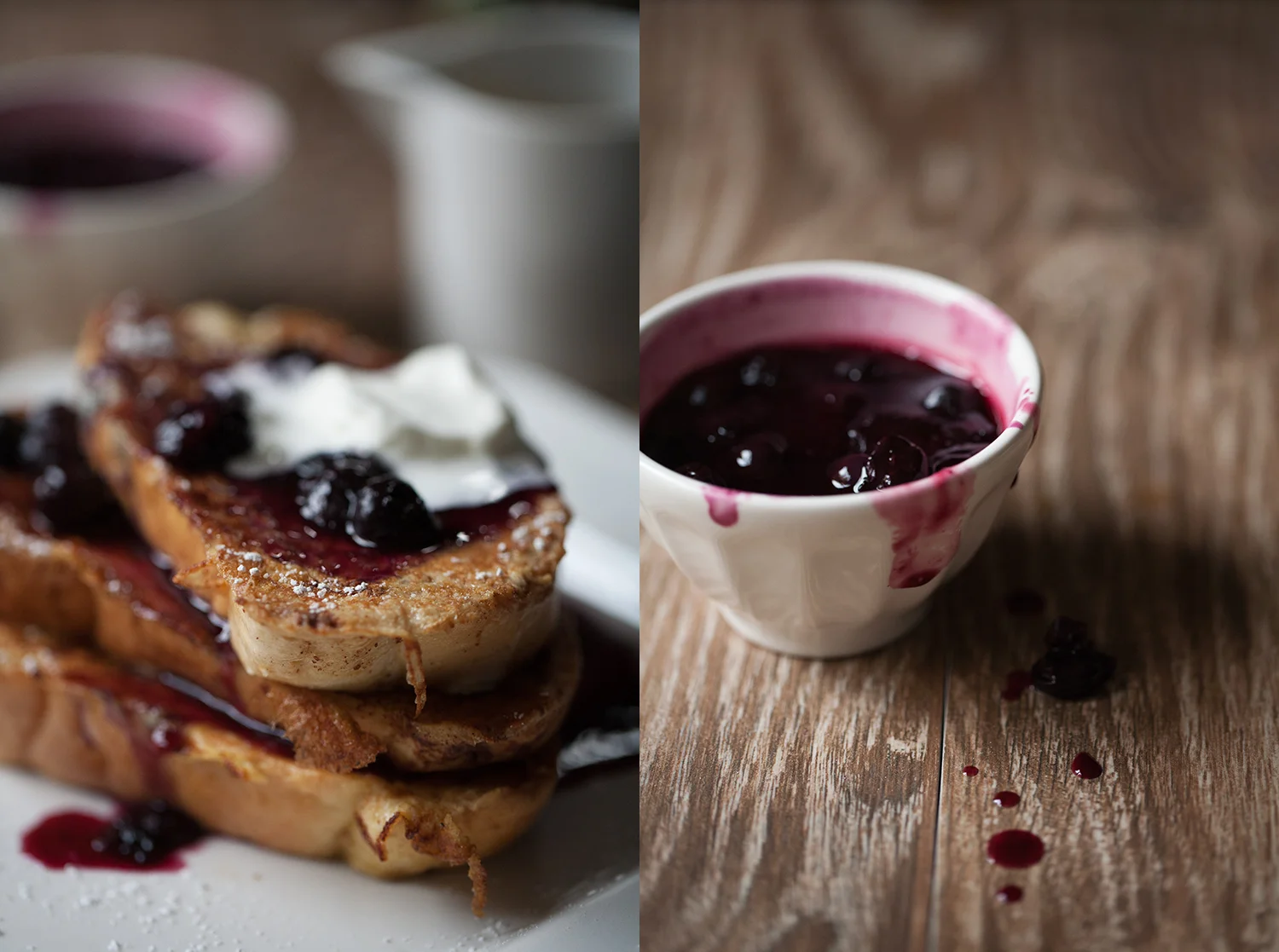 Michigan blueberries on french toast by food photographer Dena Robles