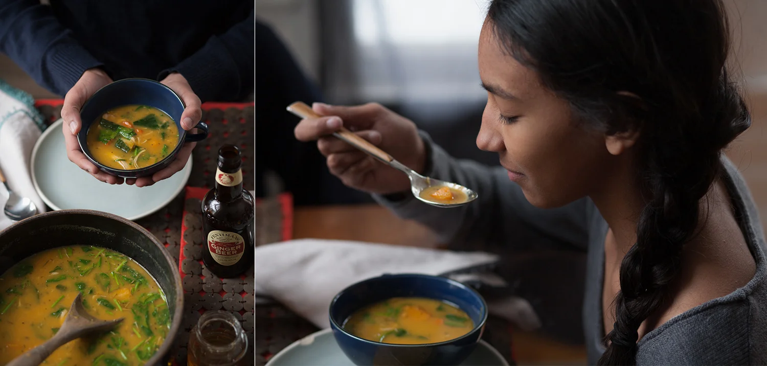 Top Down photo of soup and styling