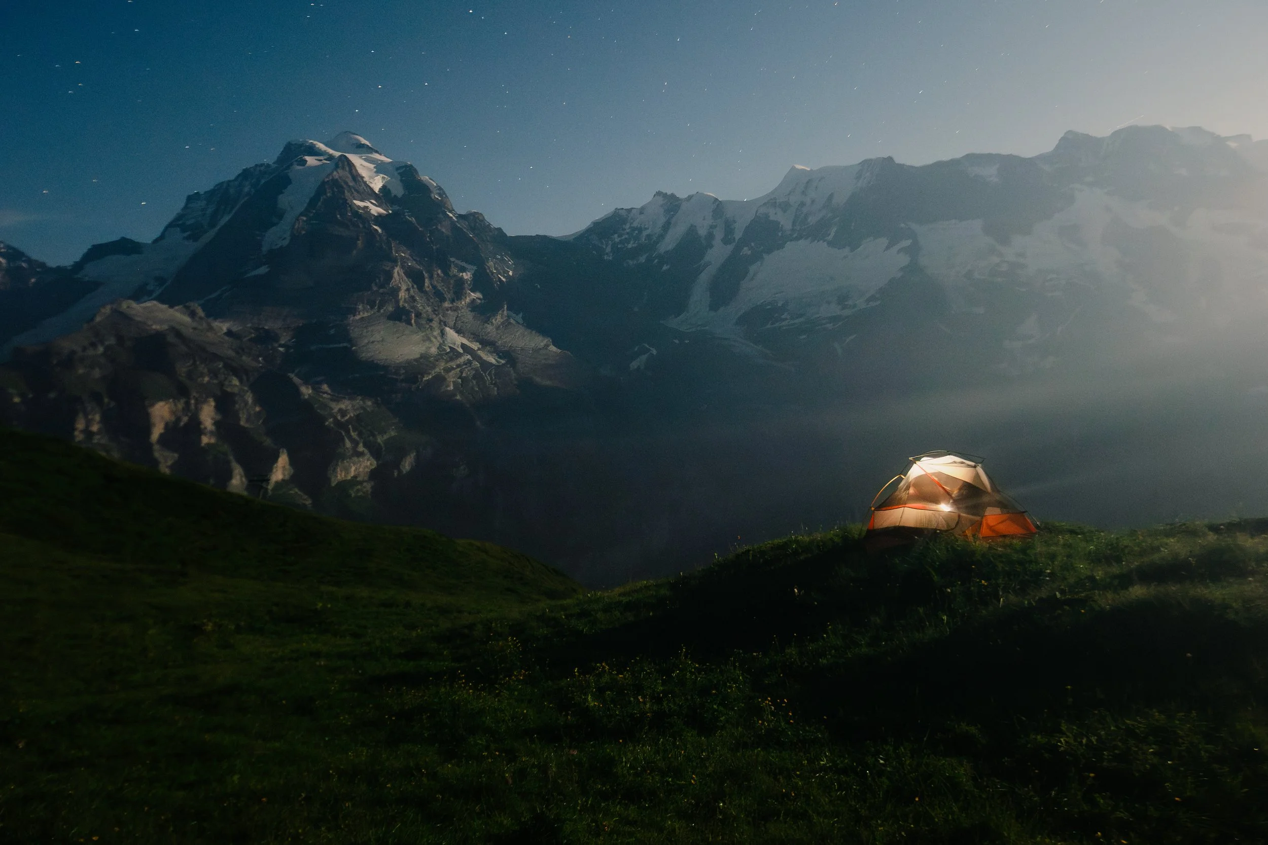Night under the stars in front of the Jungfrau, Switzerland 