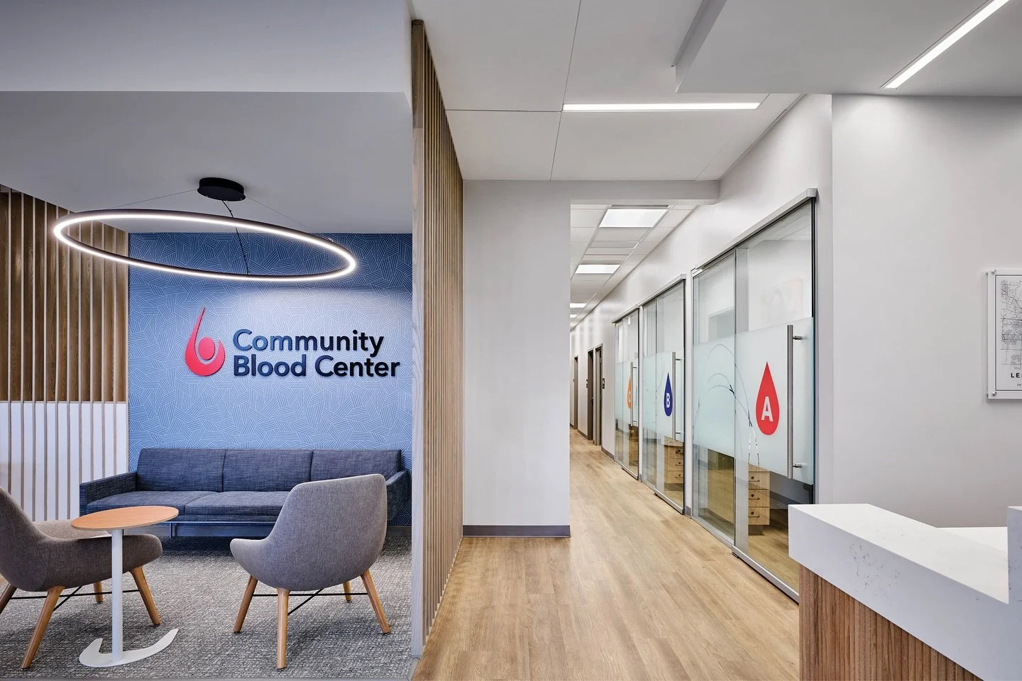 World Blood Donor Day reminds us how important it is to create welcoming spaces for life-saving donations. This spa-inspired donor center in Lee&rsquo;s Summit, MO uses soft seating, calming colors, and open sightlines to put donors at ease while ens