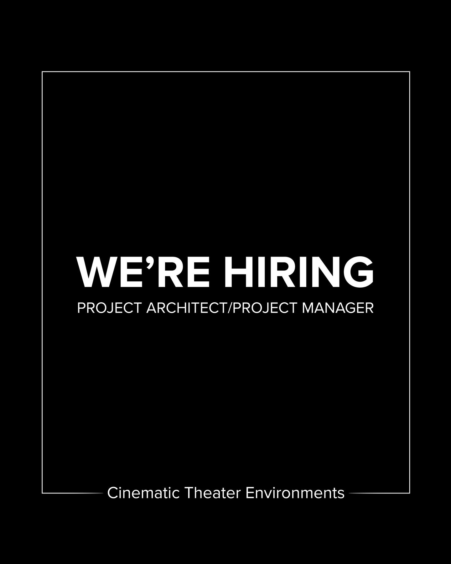 WE&rsquo;RE HIRING. As GastingerWalker&amp; unites with @invisionarchitecture, we are seeking two separate Project Architect/Manager professionals, one focused on Cinematic Theater Environments and one focused on Government Projects. Both roles lead 