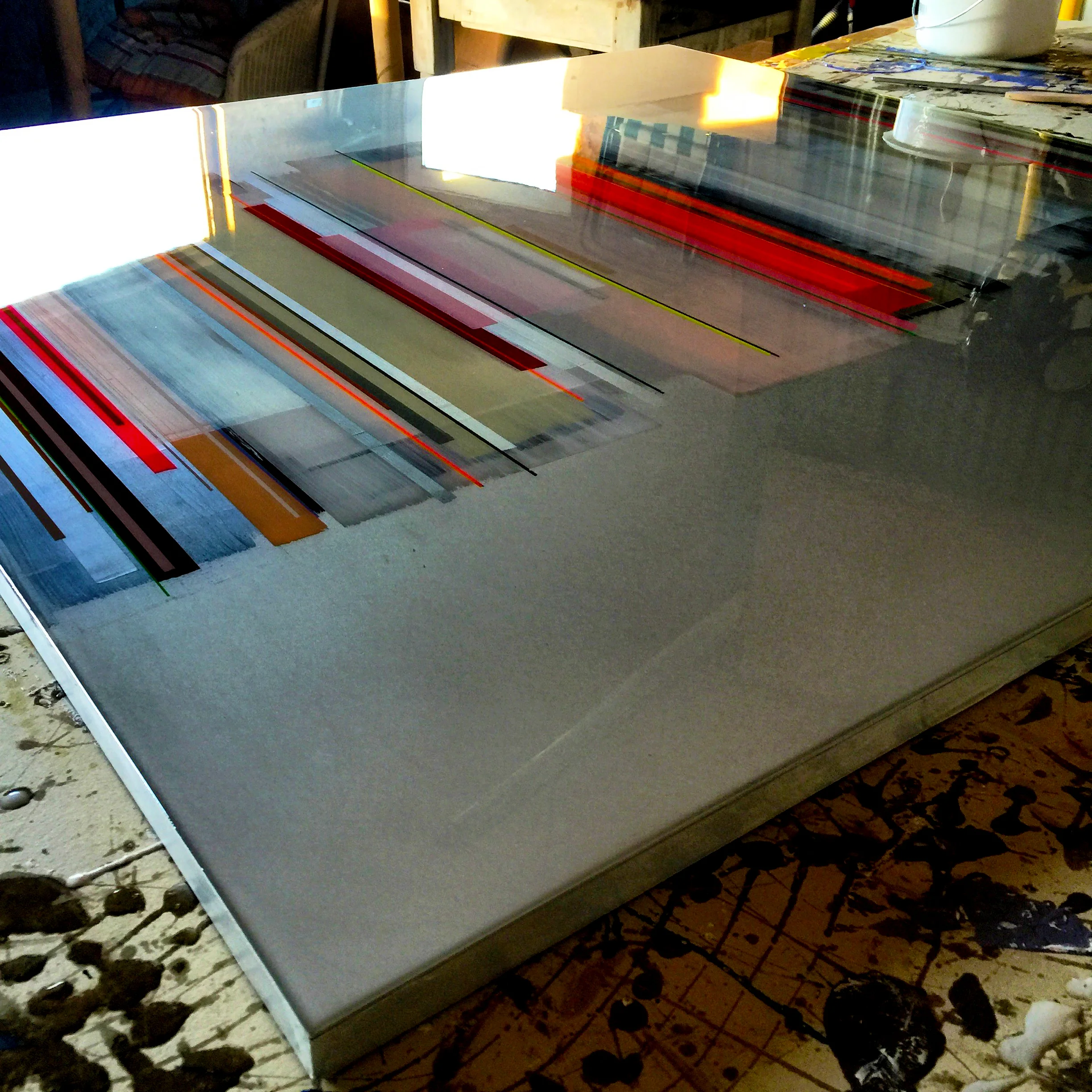 ELGAR  work on aluminium  - in studio after first layer of resin