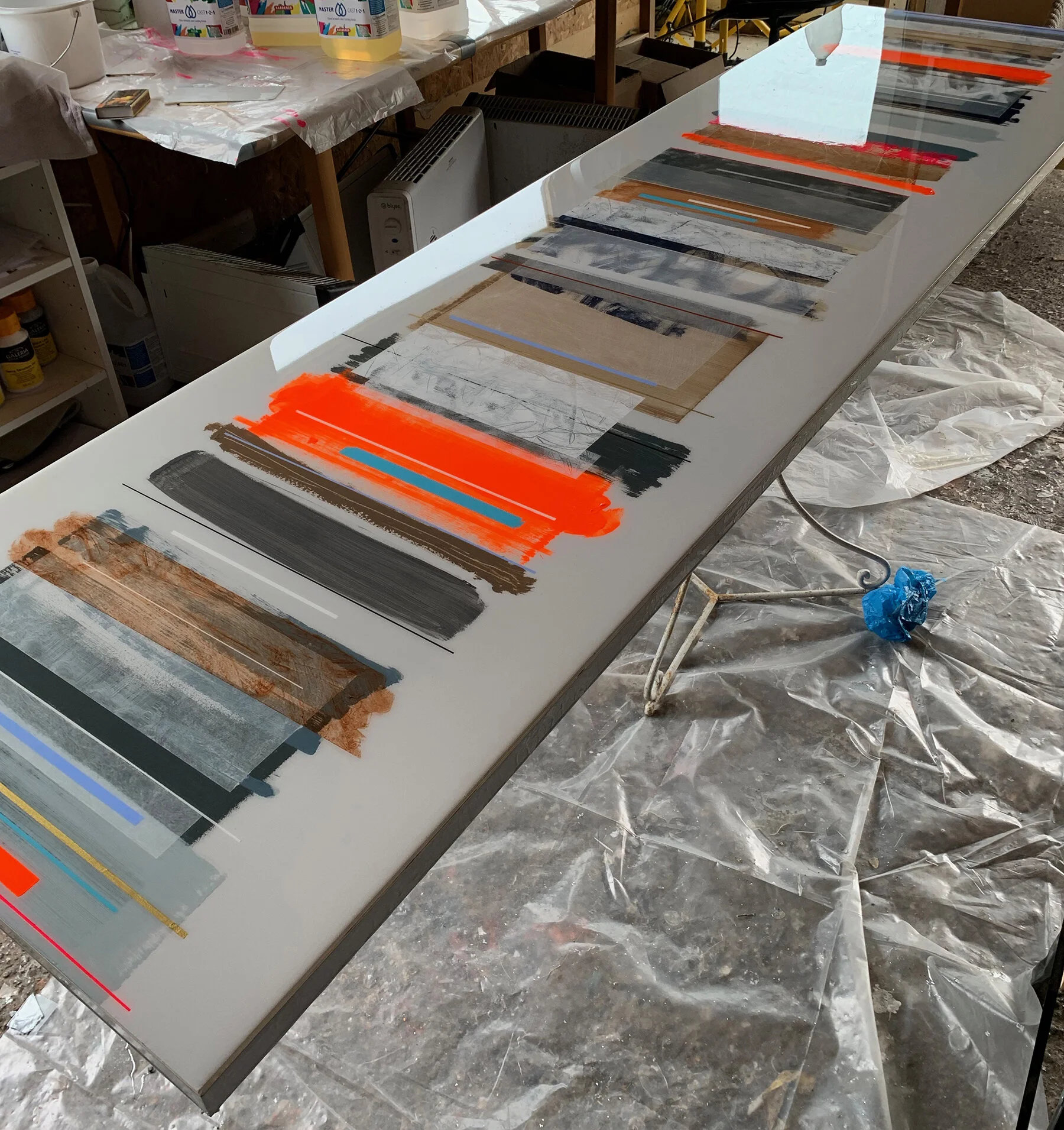 SIGGI in studio with first layer of resin drying | SOLD