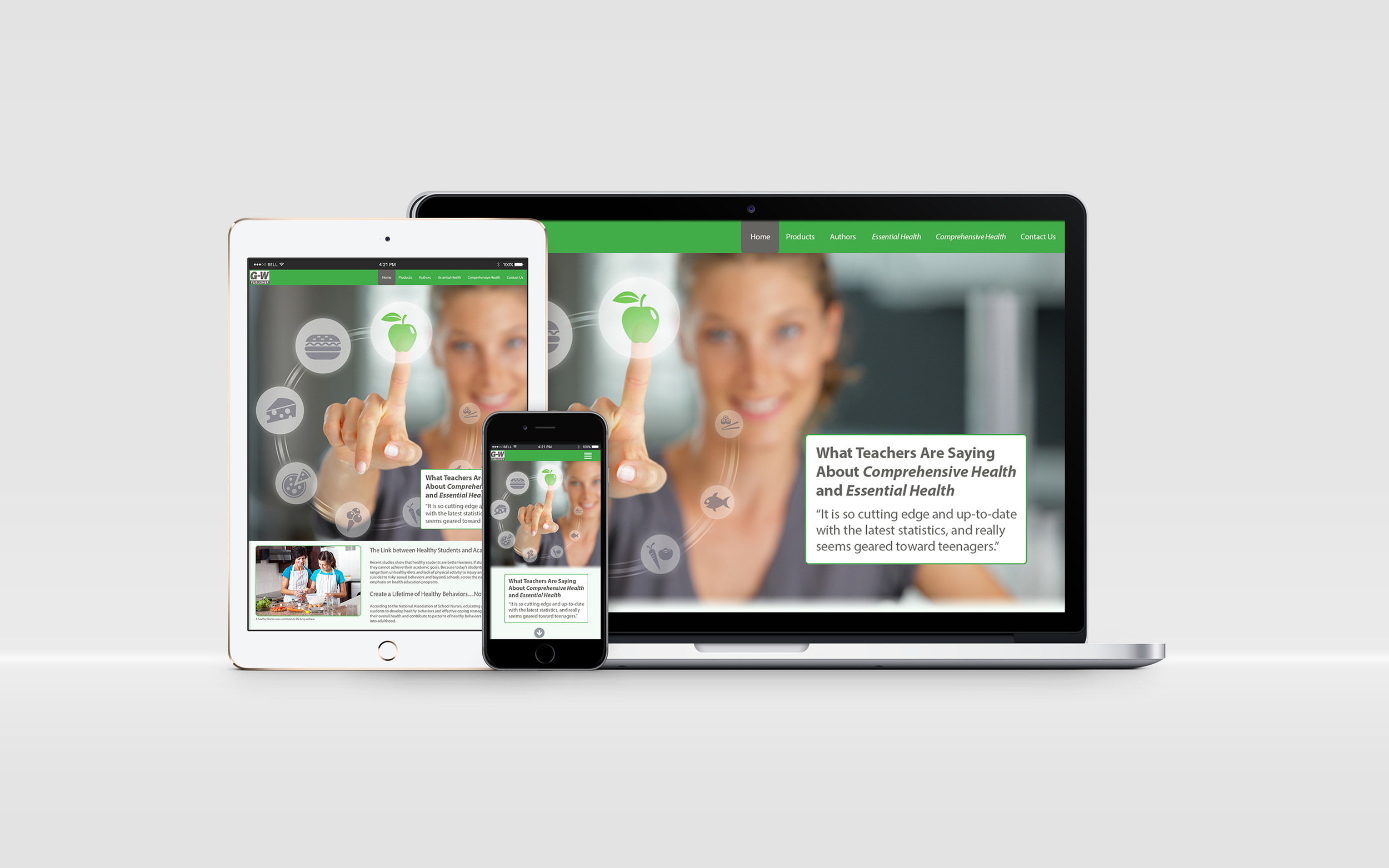 Website design for microsite showcasing Goodheart-Willcox's texts Essential Health and Comprehensive Health .