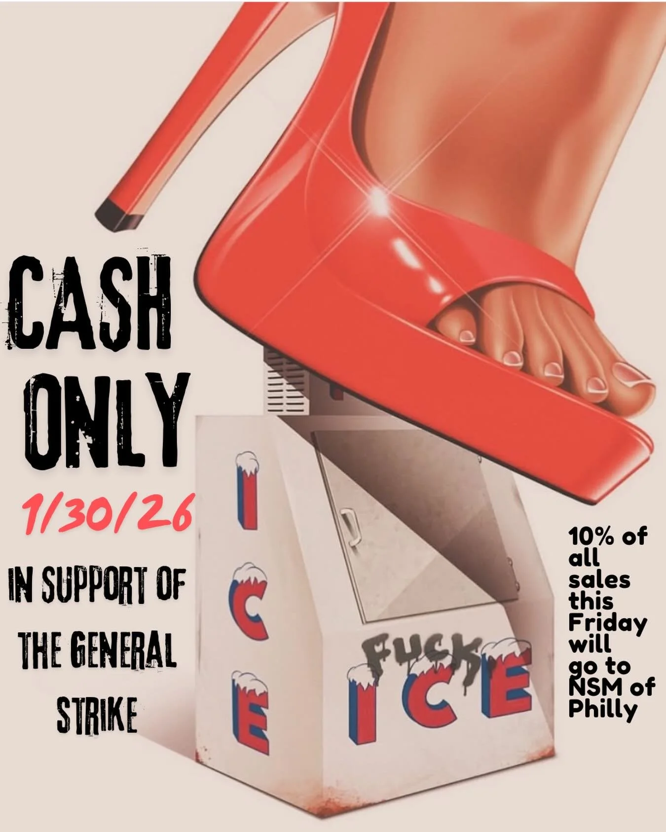 As a small business, closing completely for a day is not always possible.

We whole heartedly support abolishing ICE and in support of the General Strike, on Friday 1/30/26,instead of giving 3% of what we make to the Credit Card companies, we will be