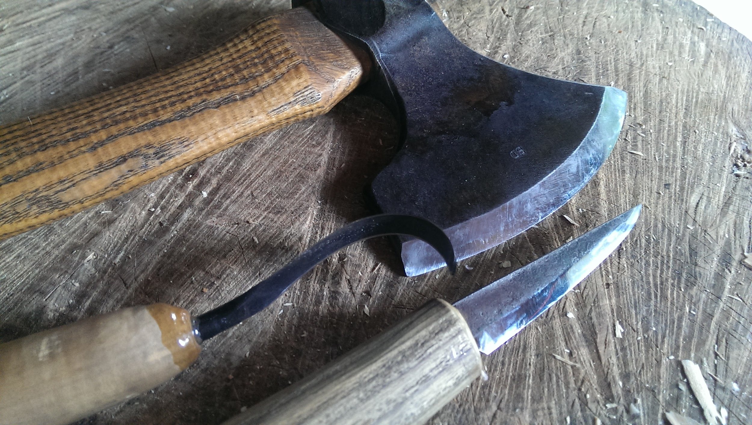 Svante Djarv Little Viking Axe, Nic Westermann Fawcett knife and Slojd carving knife