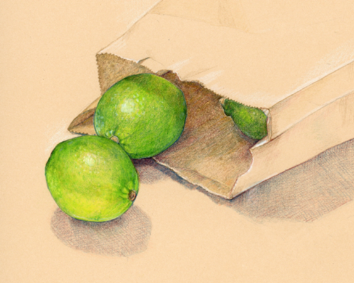 A bag of limes, colored pencil