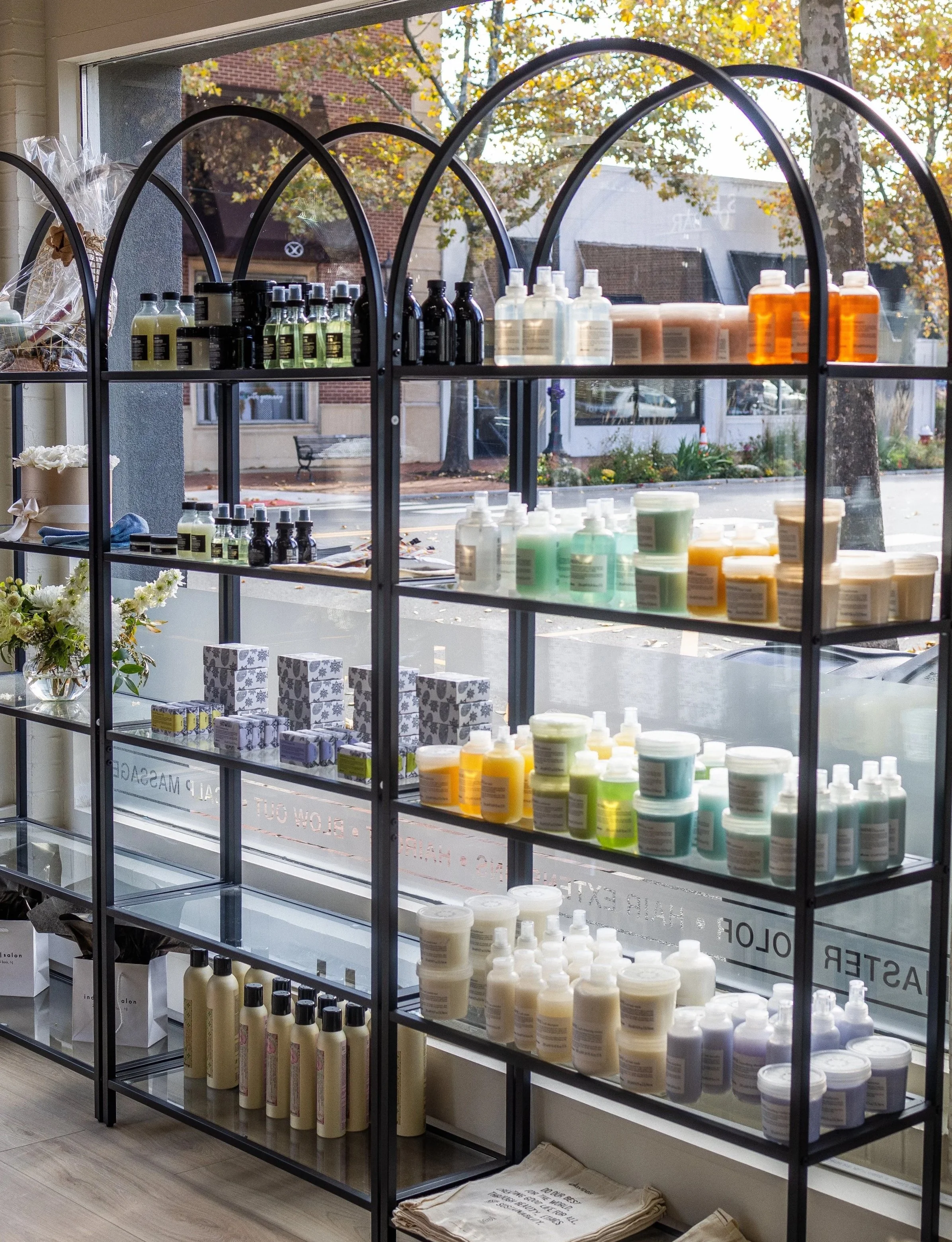 Professional haircare products displayed at Industry Salon.